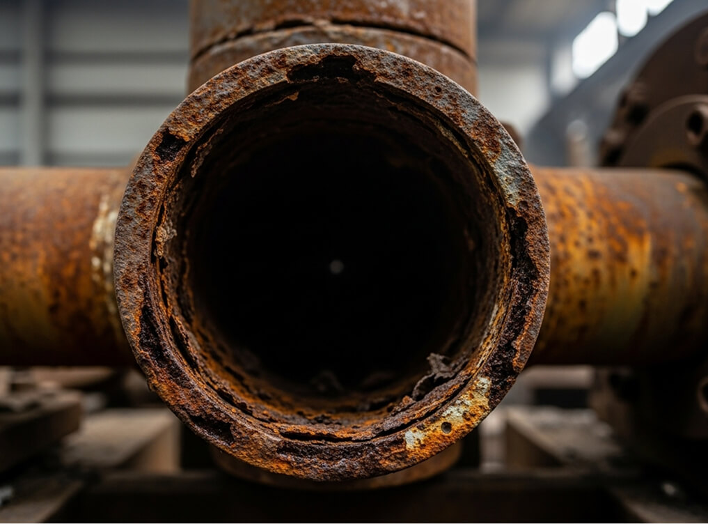 Corroded steel part of an installation